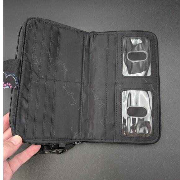 Vera Bradley Turn Lock Wallet Womens Black Paisley Floral Quilted Zip Around ID - Picture 4 of 8